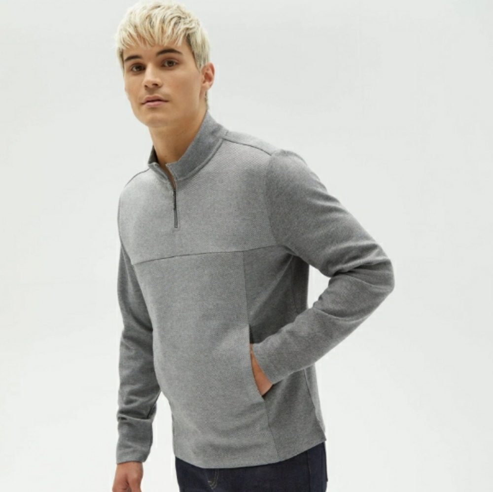 Robert Barakett Men's Milligan Half-Zip Jacquard Twill Pattern Grey Sweater Sz M